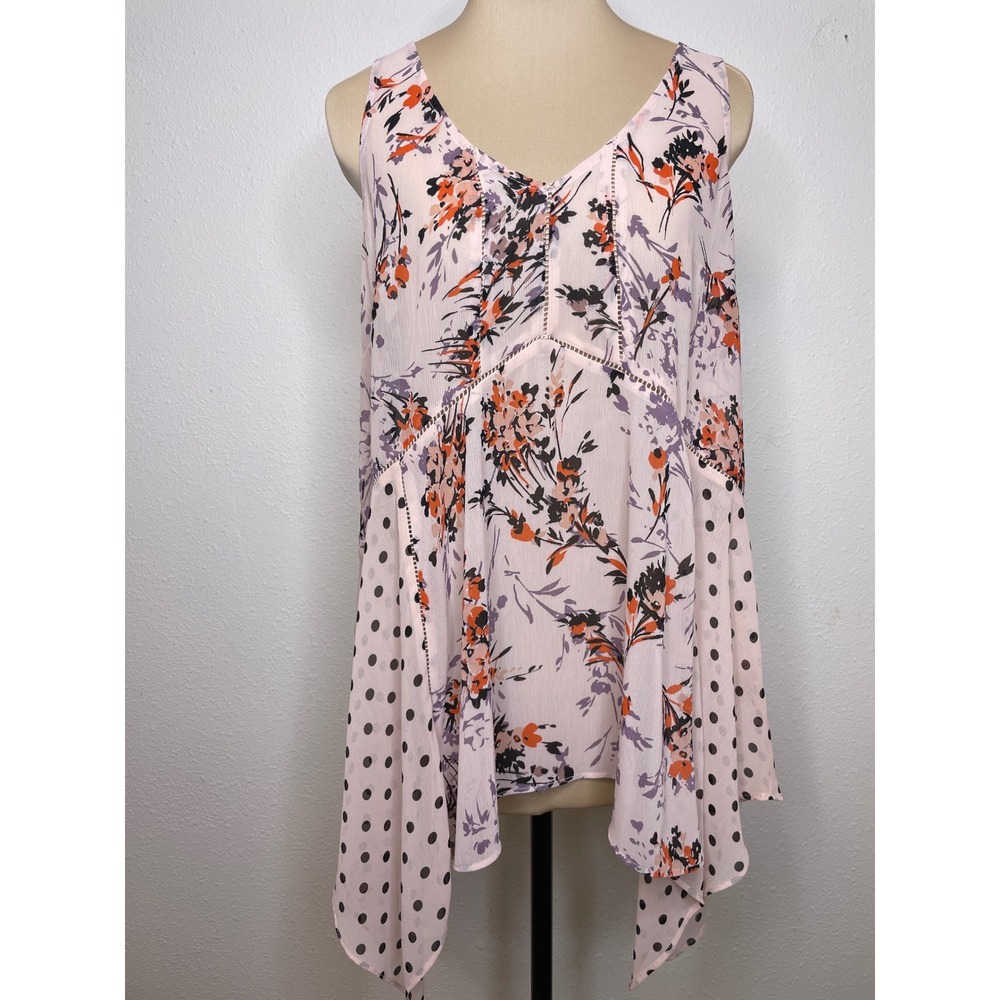 Vanessa Virginia Women Tank Top Floral Polka Dot Ethereal Romantic Boho S Pink